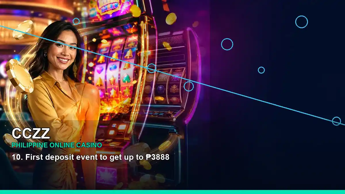 CCZZ duo online slot games featuring an adult Filipina casino host with a left-framed composition